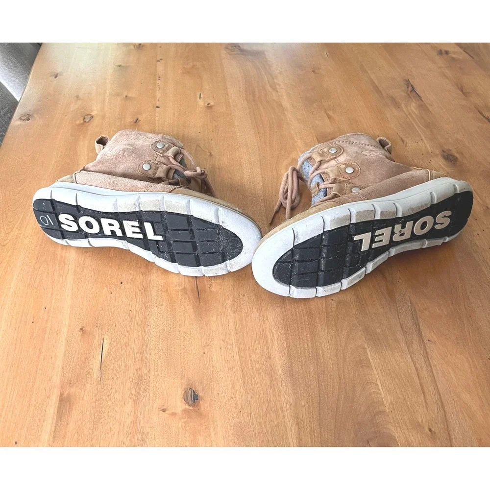 Sorel Explorer Joan Waterproof Suede Felt Winter Boots Tan Grey  Womens 8.5